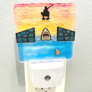 Skateboarder Night Light: Shark Ramp Sunset, Kids Room Decor