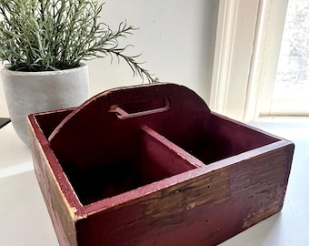 Red Painted Wood Handled Caddy, Vintage