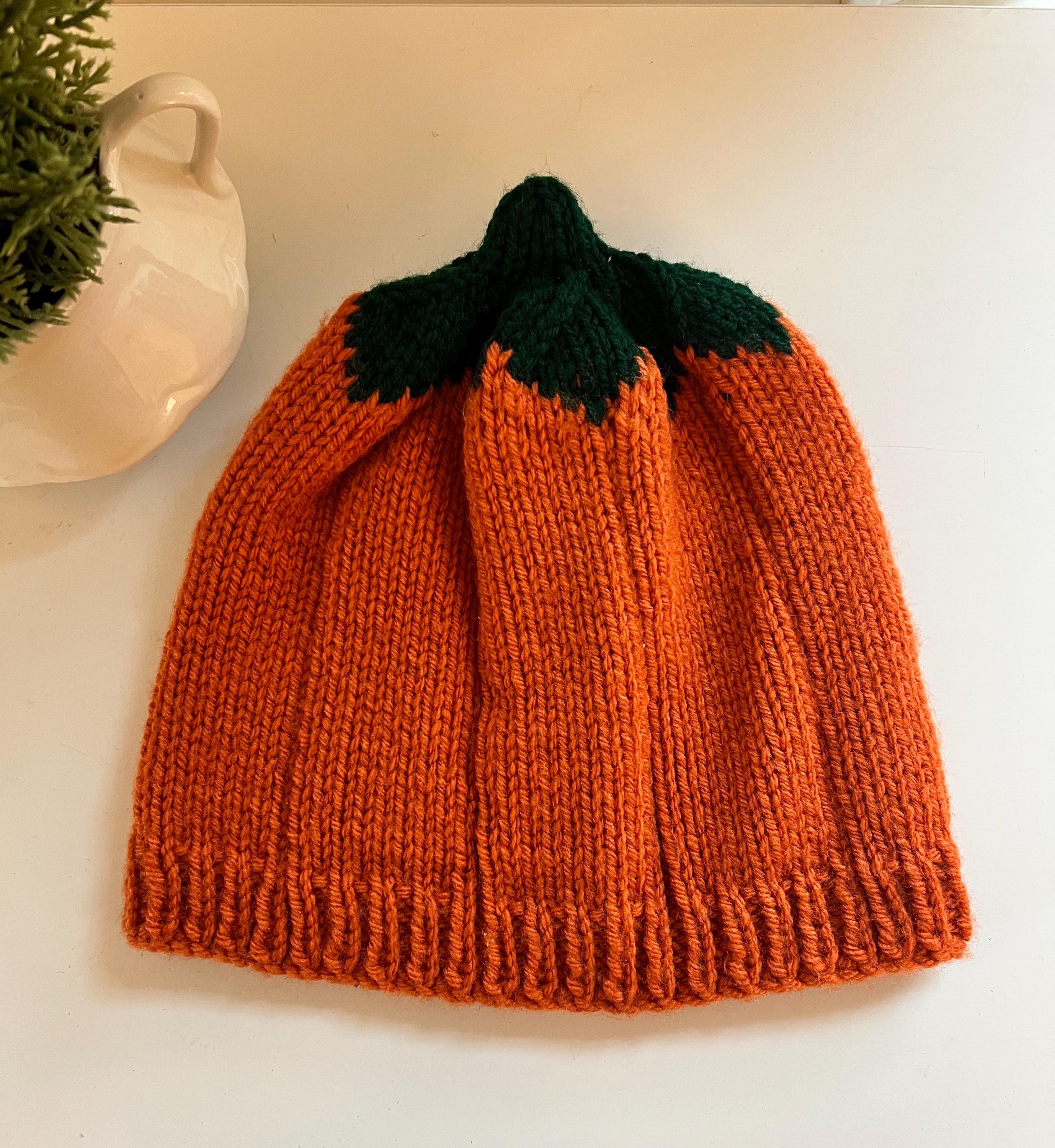 Handmade Hand Crafted Adult Fall Knit Wool Hat Cream and Pumpkin Pumpkin Hand Knit Beanie Hat - Huggalugs main image 2
