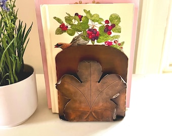 Pair of Handcrafted Copper Maple Leaf Bookends, Vintage