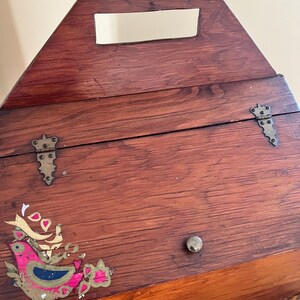 Vintage Wood Sewing Box with Lid and Handle - free shipping