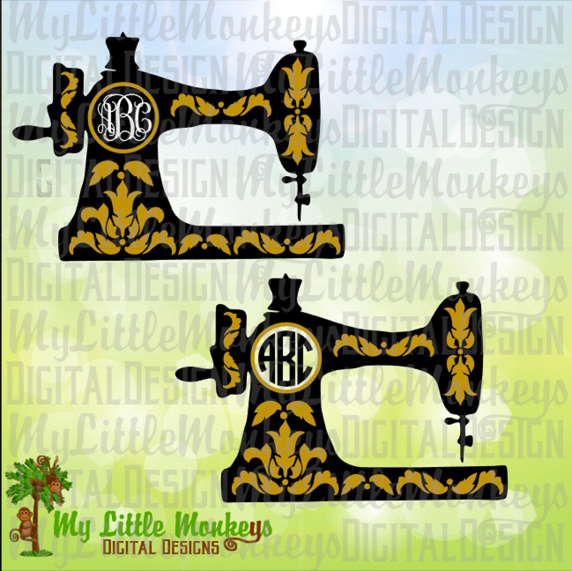 Vintage Sewing Machine Monogram Base Digital Clip Art Cut Etsy