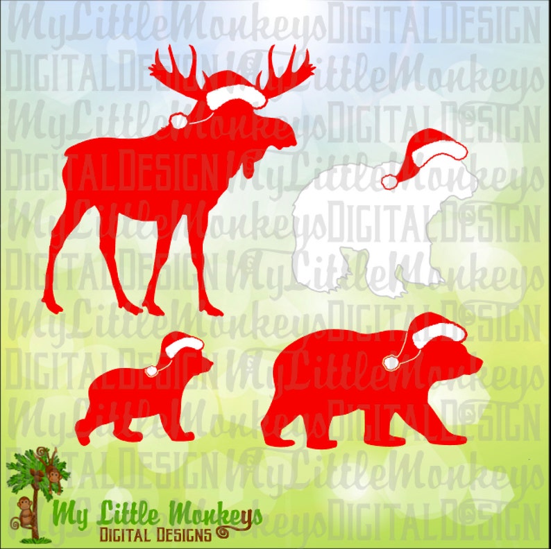 Download Clip Art Polar Bear Bear And Bear Cub In Santa Hats Christmas Designs Digital Clipart Cut File Svg Eps Dxf Jpeg Png Instant Download Moose Art Collectibles