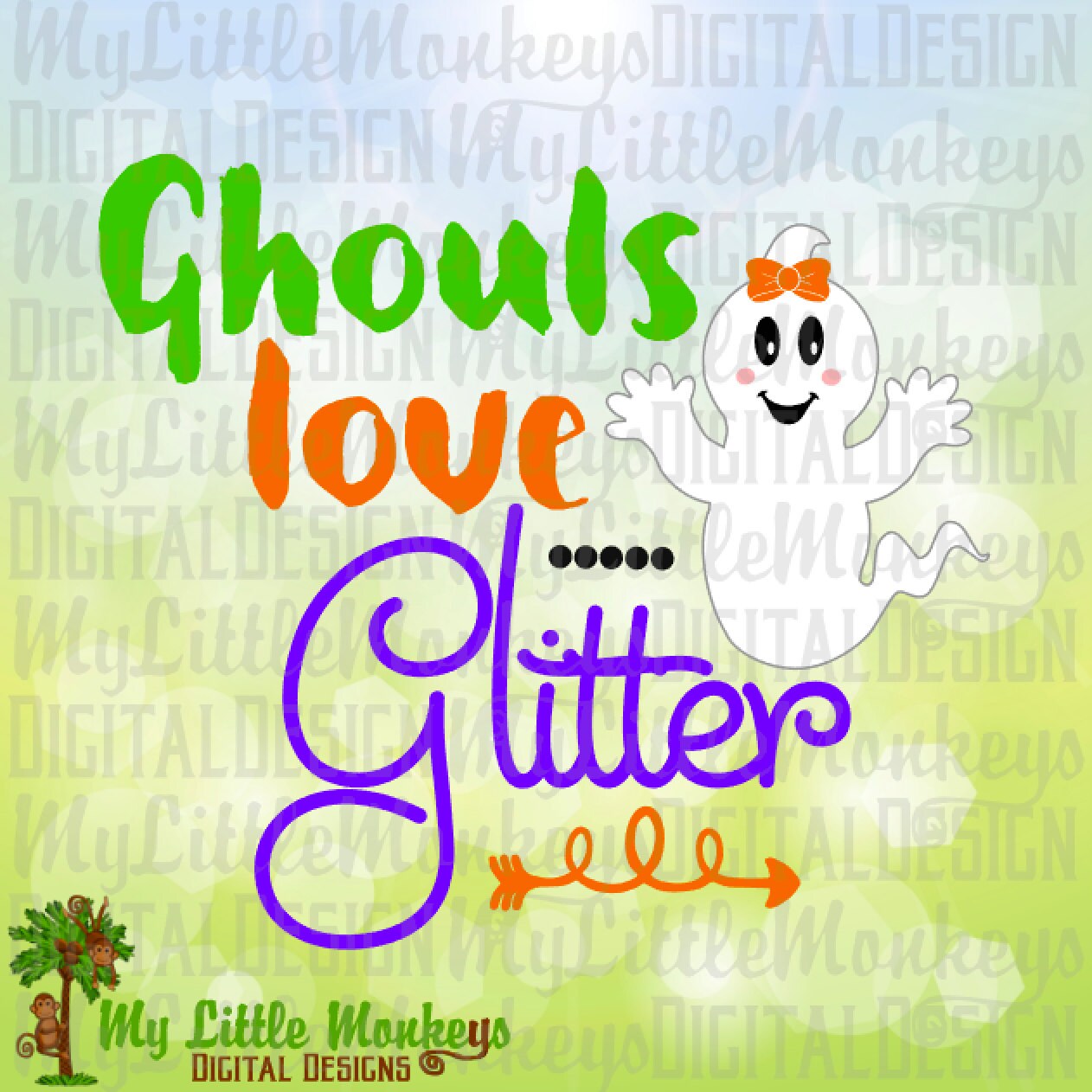 Ghouls Love Glitter Ghost With Bow Halloween Design Cut File Etsy