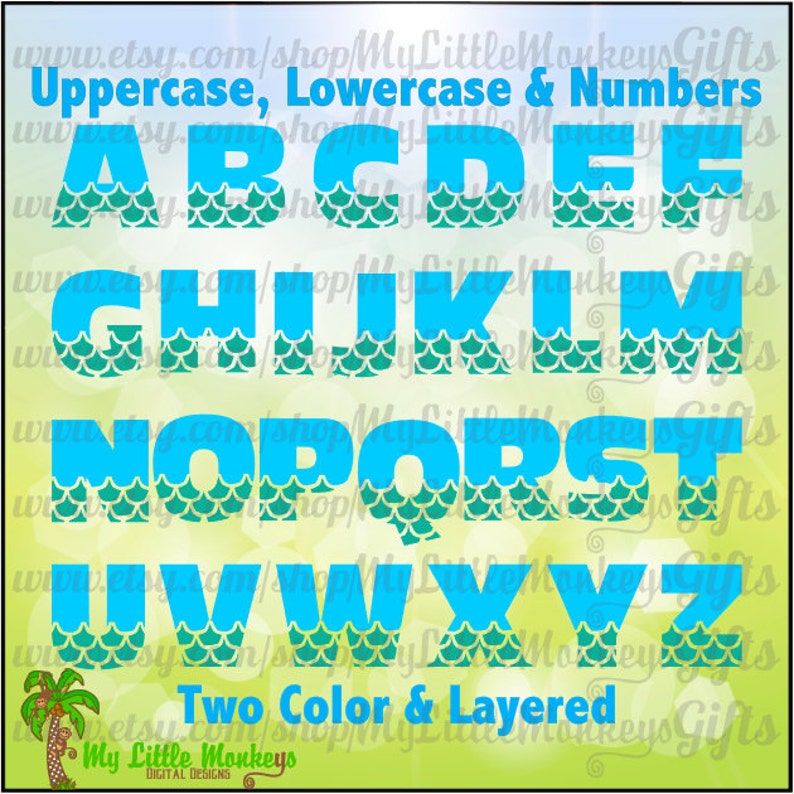 mermaid alphabet uppercase lowercase numbers single 2 color etsy