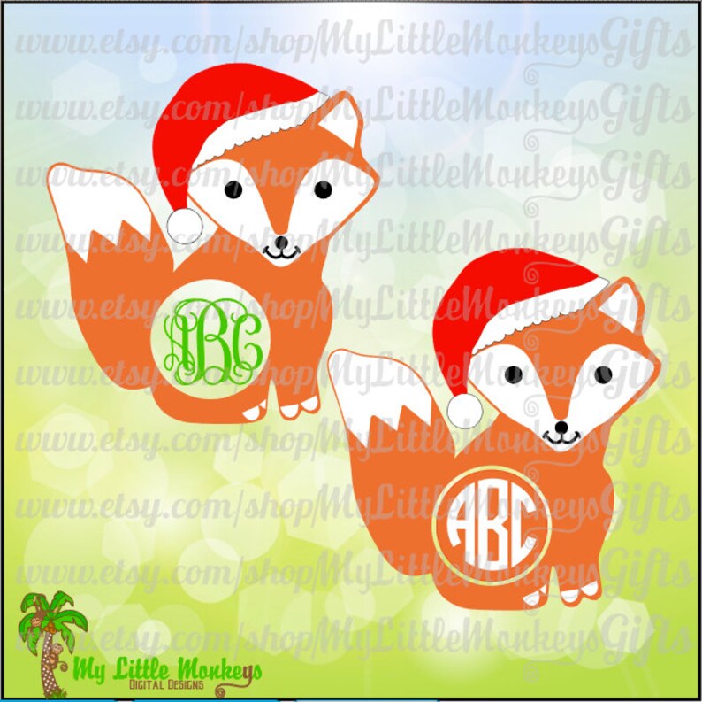 Cute Christmas Fox Monogram Base Design Commercial Use SVG Cut File and Clipart Instant Download