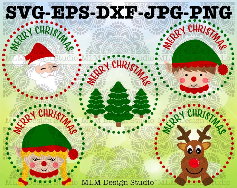 Christmas Bundle Trees Santa Reindeer Elf Girl Elf Dotted Frame Christmas Design Commercial Use SVG Clipart /& Cut File Instant Download