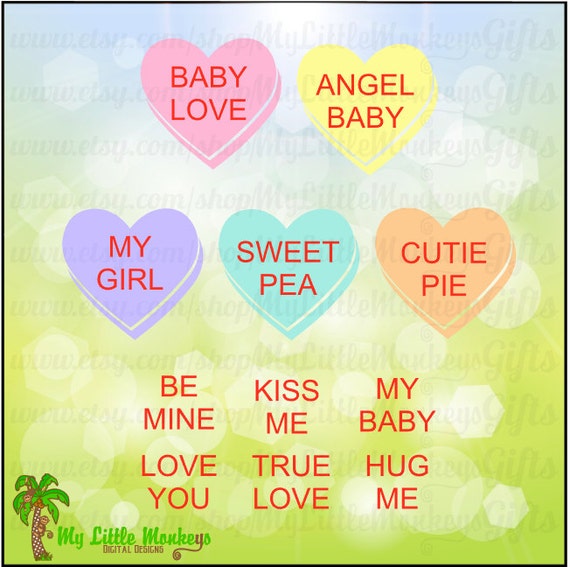 Download 3d Candy Hearts With 11 Sayings Design Full Color Digital File Etsy