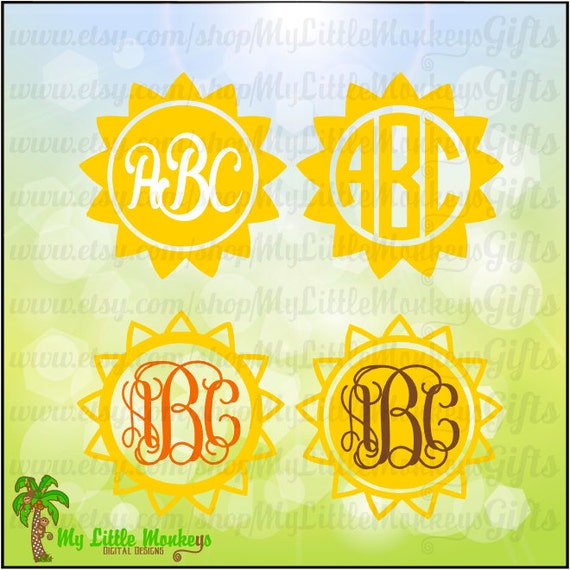 Download Free Monogram Sunflower Sun Shape Monogram Frame Base Design Etsy SVG Cut Files