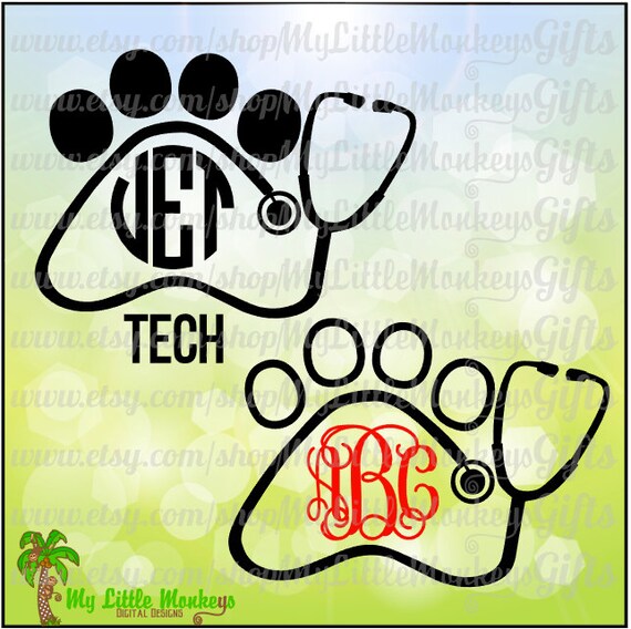 Download Paw Print Stethoscope Design Monogram Frame Bases Digital Etsy
