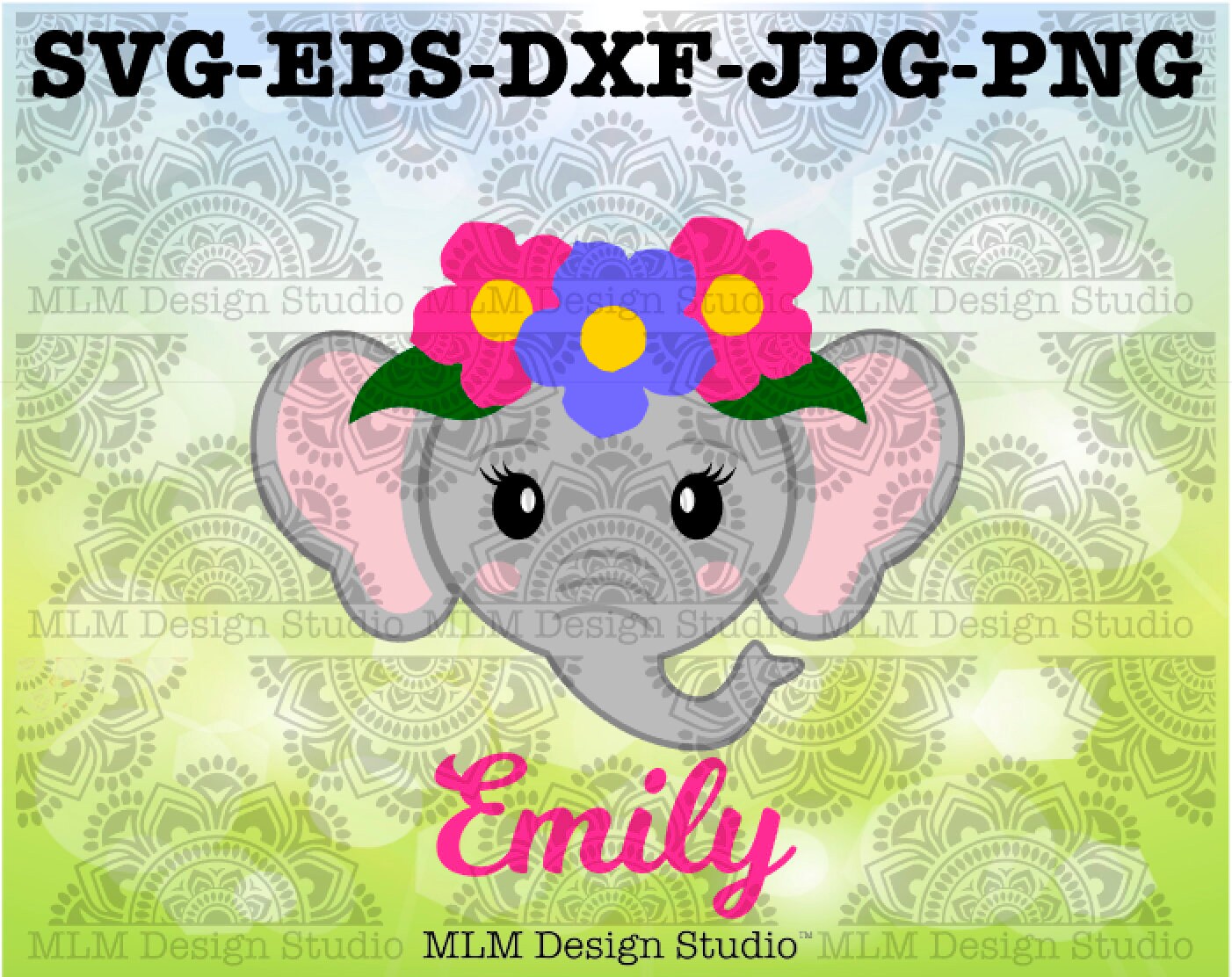 Sweet Baby Elephant Face With Flowers Cute Safari Animal Design Commercial Use Svg Clipart And Cut File Instant Download
