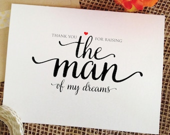 Mother of the groom card, thank you for raising the man of my dreams card, for my mother in law card, parents in law gift, wedding day cards