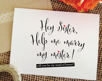 Sister Maid of Honor proposal card, Will you be my maid of honor card funny sister funny maid of honor card maid of honor proposal sister