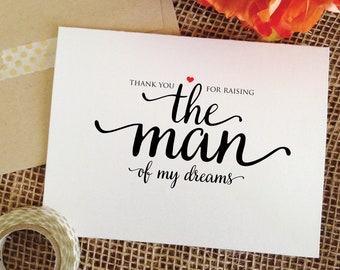 Mother of the groom gift from bride, thank you for raising THE MAN of my dreams mother in law wedding gift from bride, father in law card