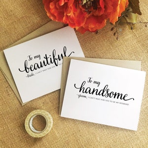 To my handsome groom card, Wedding Day Card for bride, to my beautiful bride card, wedding card for husband : WeddingAffections afbeelding 1