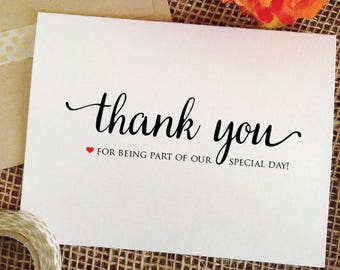 Wedding Thank you cards personalized thank you note, thankyou card set wedding cards thank you for being part of our special day (wa8thank)