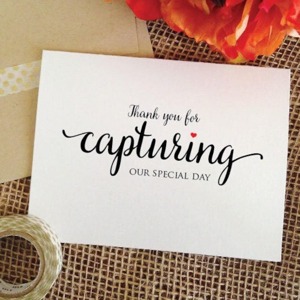 Wedding Photographer Gift Card Thank you videographer gift thank you photographer videographer card thank you for capturing our special day