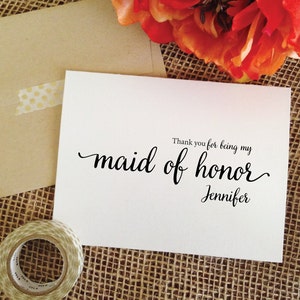 Maid of honor card thank you card wedding day card for maid of honor