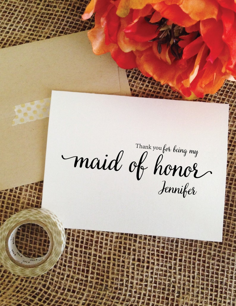 Maid of honor card thank you card wedding day card for maid of honor