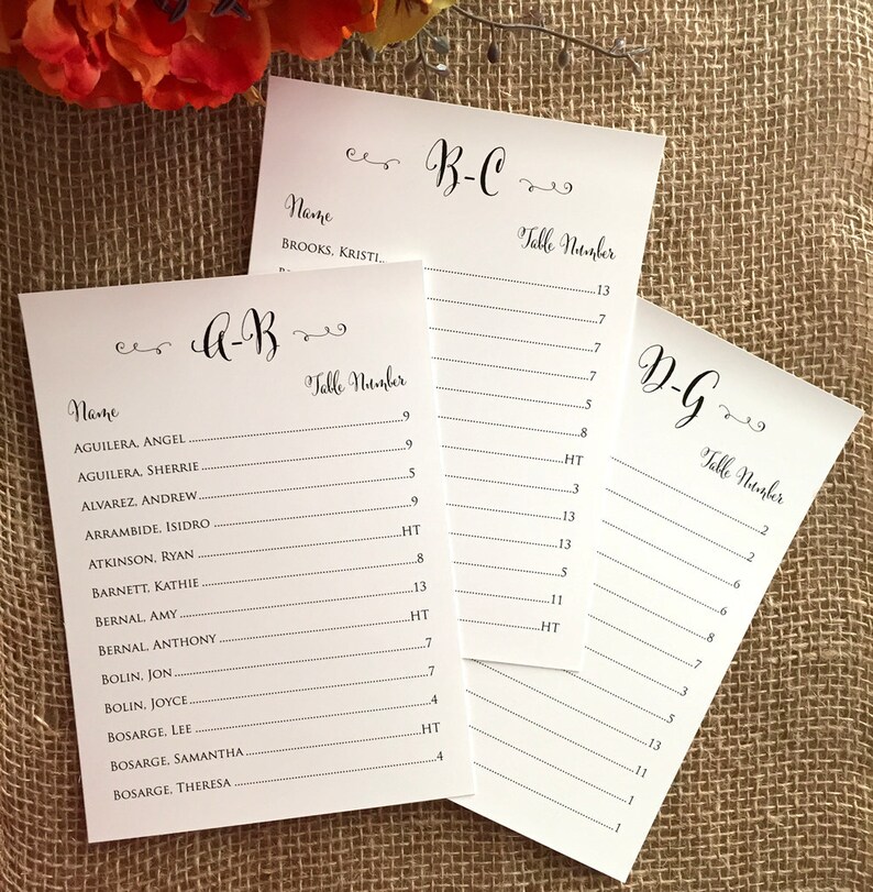 Single Table Wedding Seating Chart Wedding Table Chart 5x7 Etsy