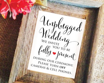 Unplugged Wedding Ceremony Sign - Unplugged Wedding - please turn off cellphones and camera (Lovely) (Frame NOT included)