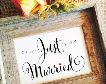 Just Married Sign Red Heart Wedding Signage (Frame NOT included)