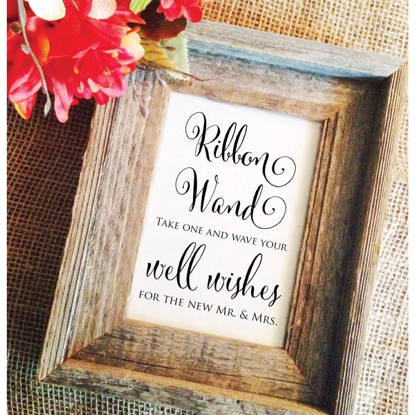 Vertical Ribbon Wand Wedding Signage take one and wave your well wishes for the new mr. & mrs. Ribbon Wand Sign