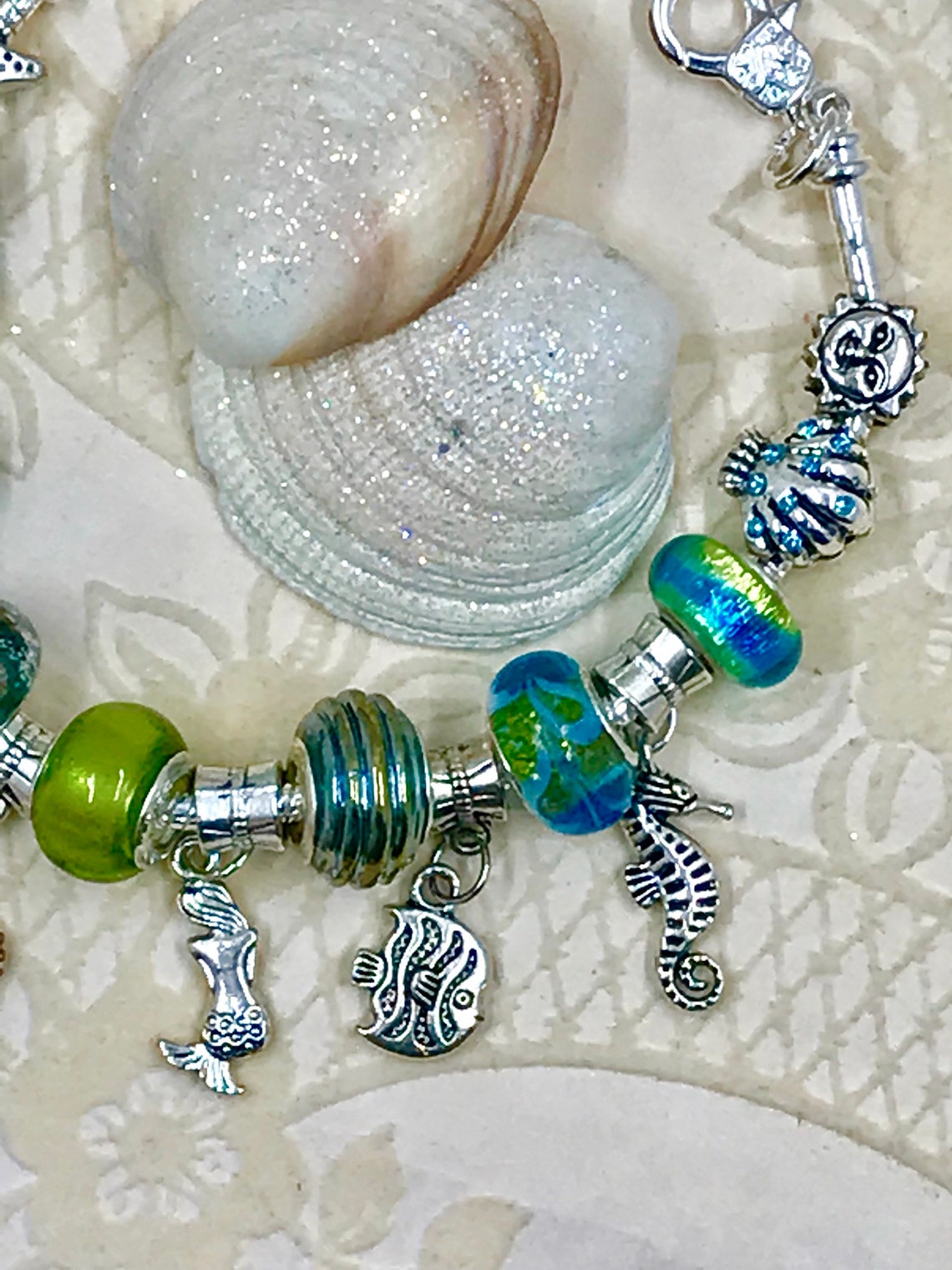 Little Mermaid Bracelet Green & Blue Ariel Pandora Style | Etsy