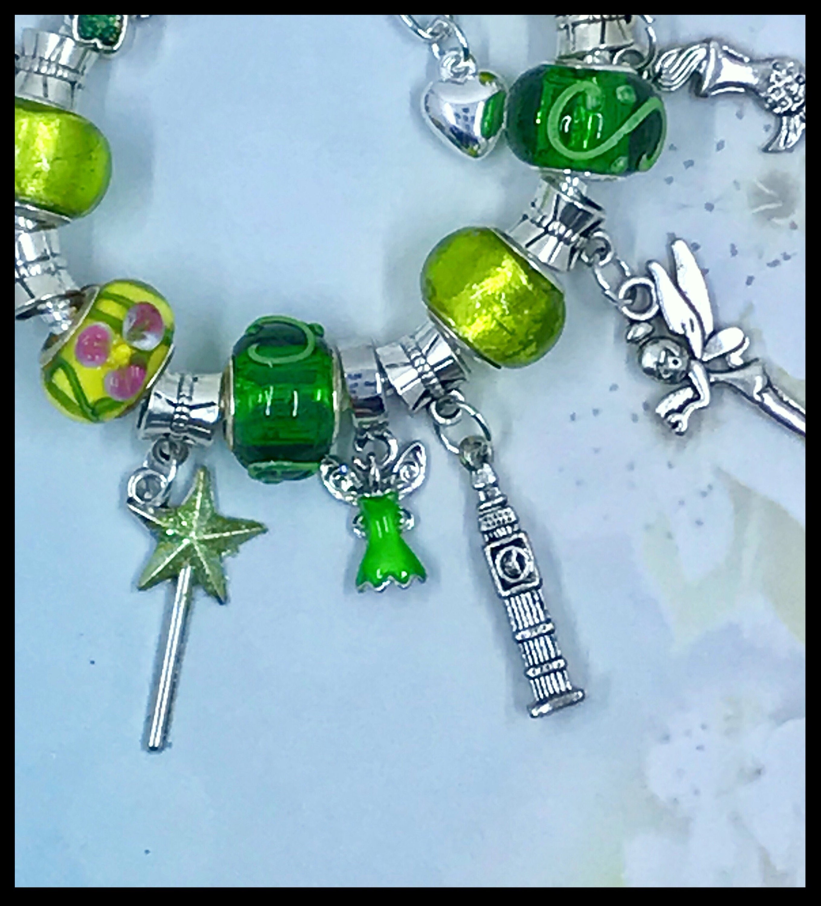 Green Peter Pan Tinkerbell Pandora Style Charm Bracelet - Etsy España