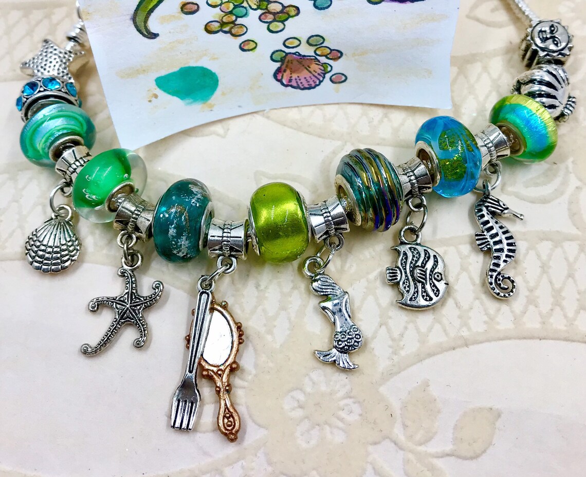 Little Mermaid Bracelet Green & Blue Ariel Pandora Style Etsy