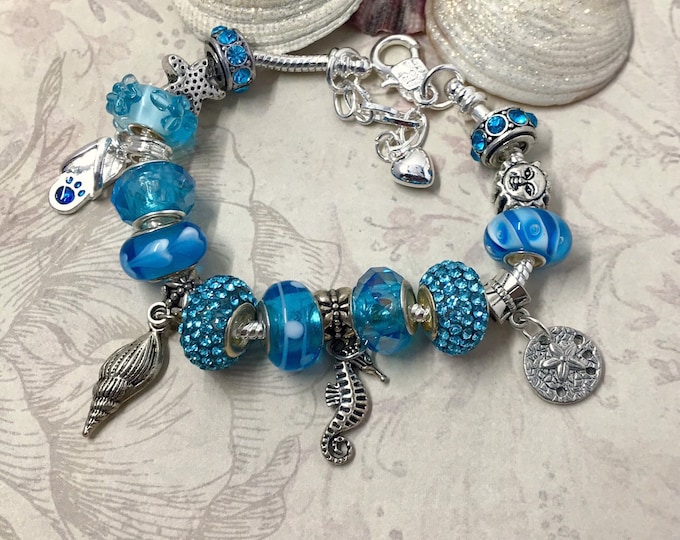 Aqua beach Blues Murano Glass Beads Pandora Style Charm - Etsy