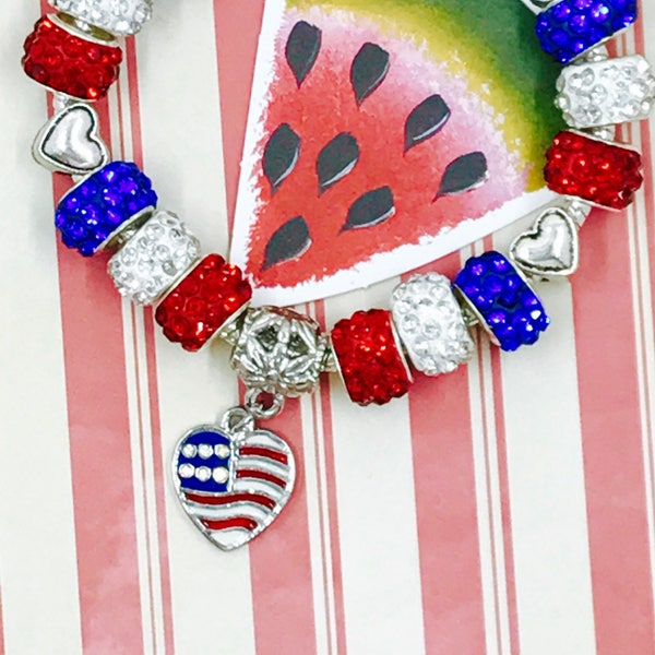 Patriotic Jewelry, Citizenship, "American Woman" - Red, White & Blue American Flag Bracelet ~ America, USA Flag Ladies Jewelry, Top Seller!