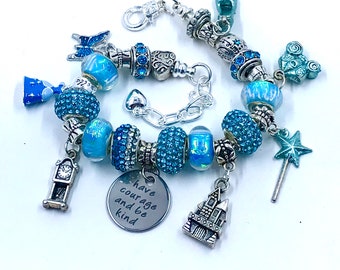 Special Order RITA Cinderella Style Charm Bracelet ~ Murano Glass Beads, Cinderella Dress, Shoe, Slipper, Pumpkin Carriage, Disney Princess