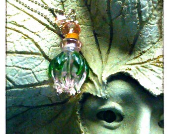 Ladies Lampwork Glass Necklace "Pink Rose" Fairy Bottle ~ Holds Essential Oils, Elixers, Easter Gift, Fairy Charm, Custom Dyed Ribbon