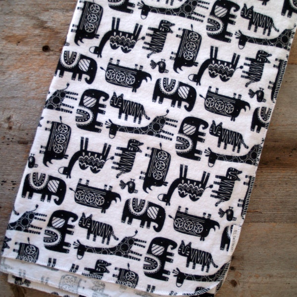 Extra Large Black and White Safari Animal Flannel Receiving Blankets-Swaddle-Baby Shower Gift-Elephant-Lion-Giraffe-Nursery-Neutral