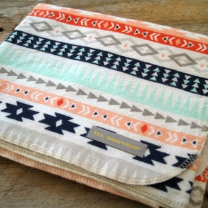 Extra Large Aztec Flannel Baby Receiving Blanket-Modern-Ikat-Baby Shower Gift-Swaddle/Baby Blanket-Mint-Coral-Gray-Navy-Trendy-Nursery image 1