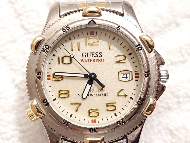 Vintage Guess Waterpro Indiglo Two Tone Quartz Date Men's Etsy