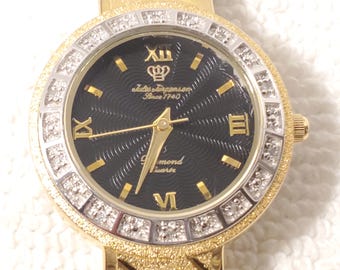 Vintage Jules Jurgensen Women Gold Plated Diamonds Bezel Watch Black Dial SS 1J U725 Vintage Jules Jurgensen 1J Diamond Quartz GP Stainless  main image 3