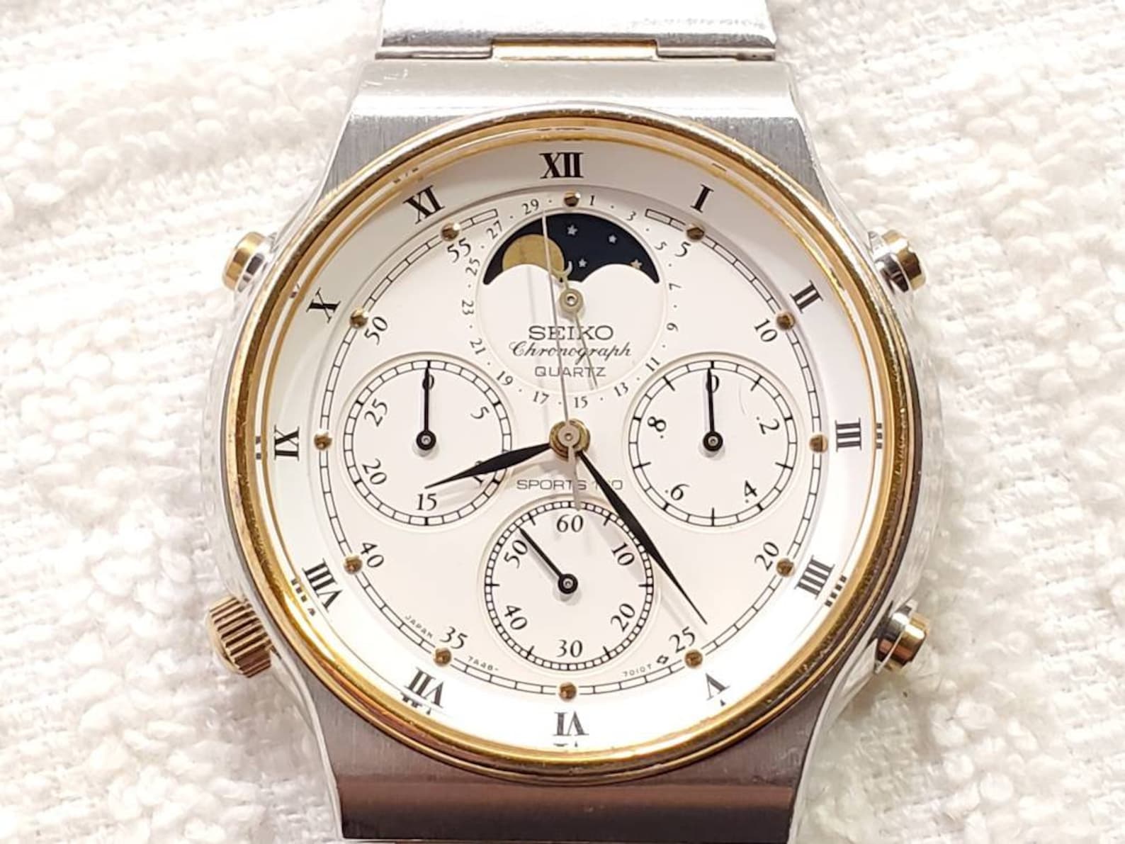 Seiko Chronograph Sports 100 Moon Phase Date Quartz Watch Two Etsy