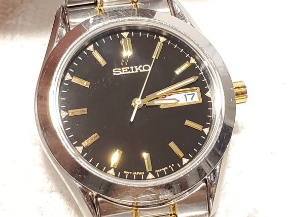 Vintage Seiko Two Tone Men's Quartz Watch Black Dial One - Etsy