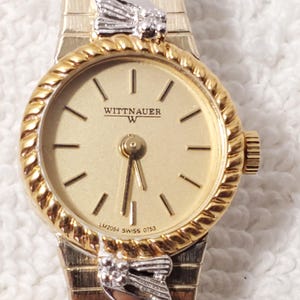 Vintage Wittnauer Swiss Two Diamonds Womens Watch 1 Jewel Gold Plated Base Metal