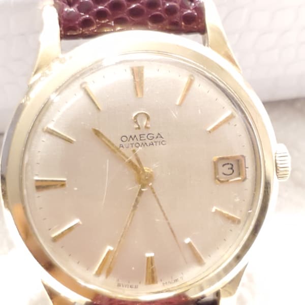 Vintage Omega Swiss Made Men's Date Automatic Watch Seventeen Jewels Brown Leather Strap