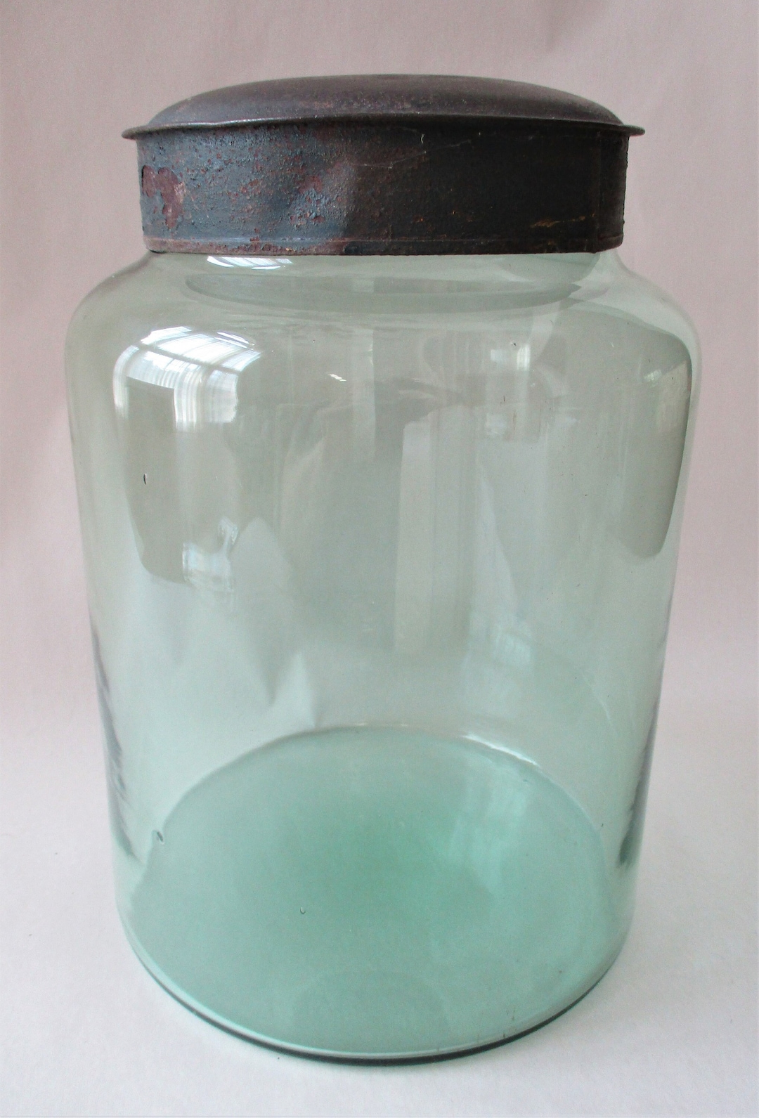 Large 2gal Green Glass JAR CONTAINER Metal Lid Country Etsy