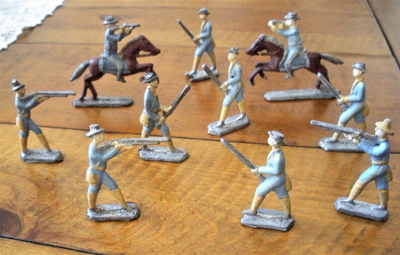 10 Pc Vintage Pewter Toy Soldiers Horseback Civil War Infantry Etsy