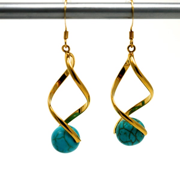 Gold Plated Twist Turquoise Earrings