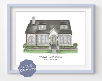 Custom House Drawing, House Illustration, House Painting, Realtor Gift, Housewarming gift, custom House portrait