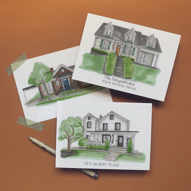 Custom House Drawing, House Illustration, House Painting, Realtor Gift, Housewarming gift, custom House portrait image 8