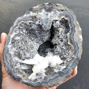 5.25&quot; Las Choyas &quot;Coconut&quot; Geode Half – Quartz with White Bladed Calcite Crystals | Chihuahua, MEXICO