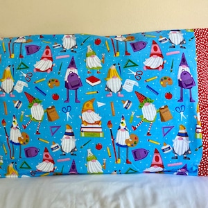 Back to school pillowcase, crayon pillowcase, gnome pillowcase, kids back to school gift, school gift for teacher, school pillowcase