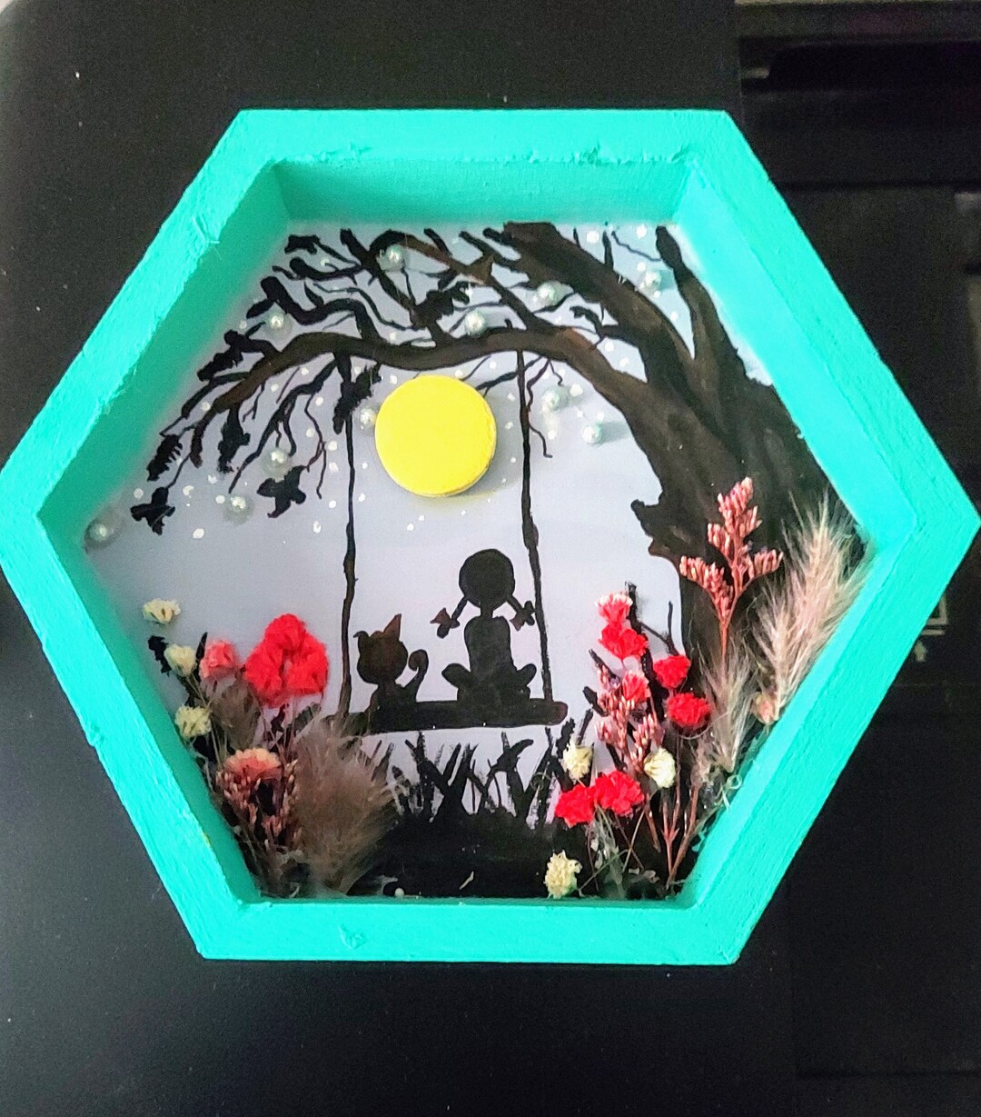 Framed Art Little Girl and Her Cat Watching the Sunset Etsy